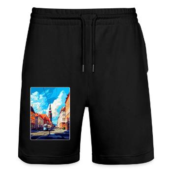Ostrava Czech Republic Vintage Travel Poster WPA - Stanley/Stella Trainer Unisex Organic Jogging Shorts - black - Front - Nik (191cm) & Marisol (170cm)