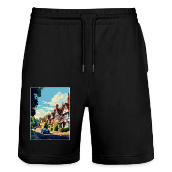 Lindfield Angleterre Royaume-Uni Affiche de voyage vintage WPA Art - Short de jogging bio TRAINER Stanley/Stella unisexe - noir - Devant - Nik (191cm) & Marisol (170cm)