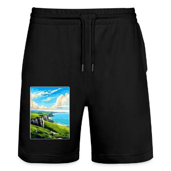 Grand Orme Pays de Galles Royaume-Uni Affiche de voyage vintage souvenir - Short de jogging bio TRAINER Stanley/Stella unisexe - noir - Devant - Nik (191cm) & Marisol (170cm)