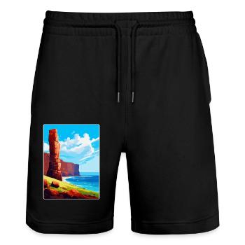 Old Man Of Hoy Scotland Uk Vintage Travel Poster - Stanley/Stella Trainer Unisex Organic Jogging Shorts - black - Front - Nik (191cm) & Marisol (170cm)