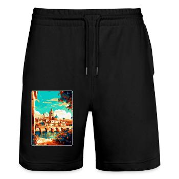 Cordoba Spain Vintage Travel Poster WPA Souvenir - Stanley/Stella Trainer Unisex Organic Jogging Shorts - black - Front - Nik (191cm) & Marisol (170cm)