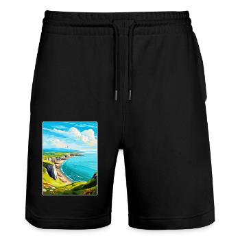 Grand Orme Pays de Galles Royaume-Uni Affiche de voyage vintage souvenir - Short de jogging bio TRAINER Stanley/Stella unisexe - noir - Devant - Nik (191cm) & Marisol (170cm)