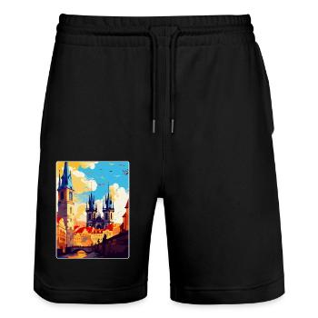 Prague République tchèque Affiche de voyage vintage WPA - Short de jogging bio TRAINER Stanley/Stella unisexe - noir - Devant - Nik (191cm) & Marisol (170cm)