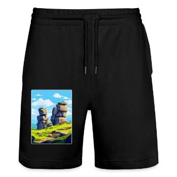 Brimham Rocks Angleterre Royaume-Uni Affiche de voyage vintage WPA - Short de jogging bio TRAINER Stanley/Stella unisexe - noir - Devant - Nik (191cm) & Marisol (170cm)
