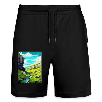 Malham Cove England Uk Vintage Reiseposter WPA - Stanley/Stella Unisex Bio Joggingshorts Trainer  - Schwarz - Vorne - Nik (191cm) & Marisol (170cm)