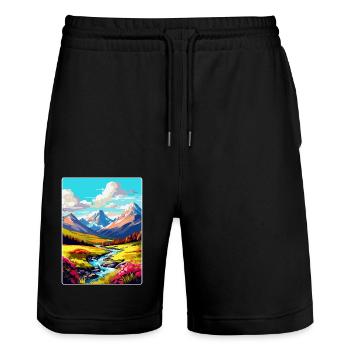 Ben Nevis Scotland Uk Vintage Travel Poster WPA - Stanley/Stella Trainer Unisex Organic Jogging Shorts - black - Front - Nik (191cm) & Marisol (170cm)