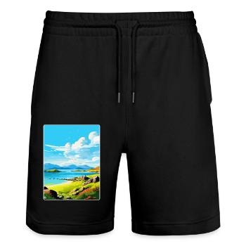 Île de Jura Écosse Royaume-Uni Affiche de voyage vintage WPA - Short de jogging bio TRAINER Stanley/Stella unisexe - noir - Devant - Nik (191cm) & Marisol (170cm)