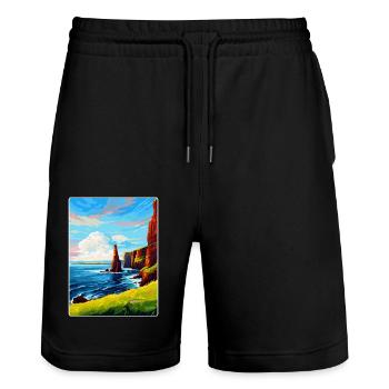 Duncansby Stacks Écosse Royaume-Uni Affiche de voyage vintage - Short de jogging bio TRAINER Stanley/Stella unisexe - noir - Devant - Nik (191cm) & Marisol (170cm)