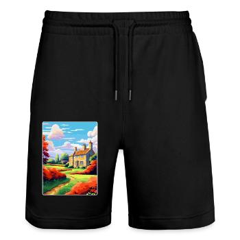 Cotswolds Angleterre Royaume-Uni Affiche de voyage vintage WPA Art - Short de jogging bio TRAINER Stanley/Stella unisexe - noir - Devant - Nik (191cm) & Marisol (170cm)