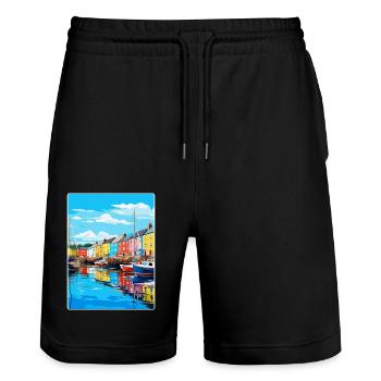 Plymouth Angleterre Royaume-Uni Affiche de voyage vintage souvenir - Short de jogging bio TRAINER Stanley/Stella unisexe - noir - Devant - Nik (191cm) & Marisol (170cm)