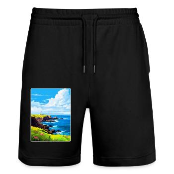 Lizard Point England Uk Vintage Reiseposter WPA - Stanley/Stella Unisex Bio Joggingshorts Trainer  - Schwarz - Vorne - Nik (191cm) & Marisol (170cm)