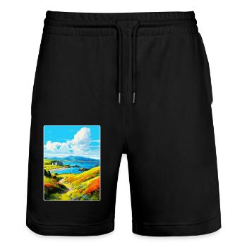 Isle Of Kerrera Scotland Uk Vintage Travel Poster - Stanley/Stella Trainer Unisex Organic Jogging Shorts - black - Front - Nik (191cm) & Marisol (170cm)