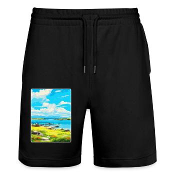 Isle Of Gigha Schottland UK Vintage Reiseposter - Stanley/Stella Unisex Bio Joggingshorts Trainer  - Schwarz - Vorne - Nik (191cm) & Marisol (170cm)