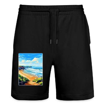 Perranporth Beach Angleterre Royaume-Uni Voyage Affiche WPA Art - Short de jogging bio TRAINER Stanley/Stella unisexe - noir - Devant - Nik (191cm) & Marisol (170cm)