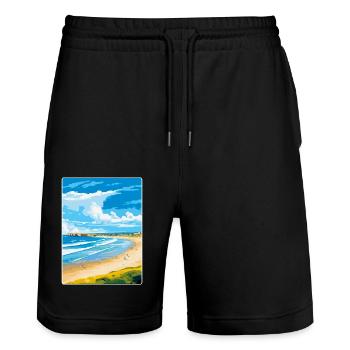 Portstewart Strand Ireland Uk Travel Poster WPA - Stanley/Stella Trainer Unisex Organic Jogging Shorts - black - Front - Nik (191cm) & Marisol (170cm)
