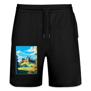 Château d’Alnwick Angleterre Royaume-Uni Affiche de voyage vintage - Short de jogging bio TRAINER Stanley/Stella unisexe - noir - Devant - Nik (191cm) & Marisol (170cm)