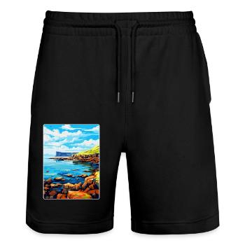 Isle Of Staffa Scotland Uk Vintage Travel Poster - Stanley/Stella Trainer Unisex Organic Jogging Shorts - black - Front - Nik (191cm) & Marisol (170cm)