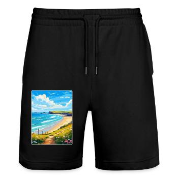 Daymer Bay Cornwall England Uk Travel Poster WPA - Stanley/Stella Trainer Unisex Organic Jogging Shorts - black - Front - Nik (191cm) & Marisol (170cm)