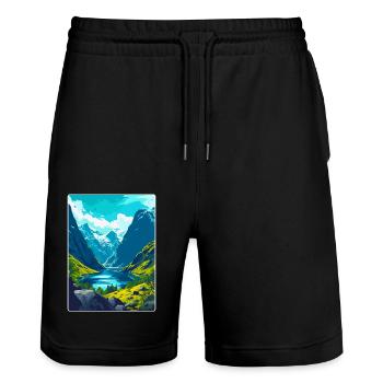Die Fjorde Norwegen Vintage Reiseplakat Souvenir - Stanley/Stella Unisex Bio Joggingshorts Trainer  - Schwarz - Vorne - Nik (191cm) & Marisol (170cm)