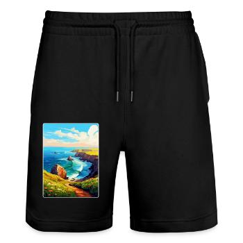 Lands End Cornwall England Uk Travel Poster WPA - Stanley/Stella Trainer Unisex Organic Jogging Shorts - black - Front - Nik (191cm) & Marisol (170cm)