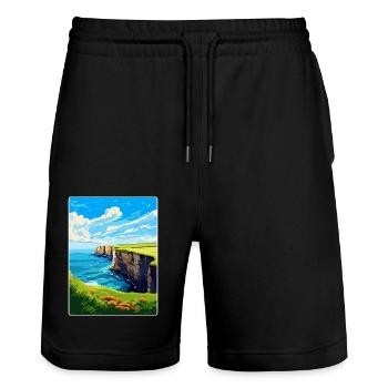 Bempton Cliffs Angleterre Royaume-Uni Affiche de voyage vintage - Short de jogging bio TRAINER Stanley/Stella unisexe - noir - Devant - Nik (191cm) & Marisol (170cm)