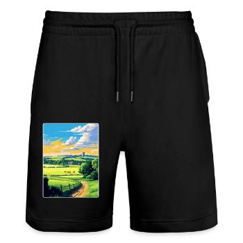 Cotswolds Angleterre Royaume-Uni Affiche de voyage vintage WPA Art - Short de jogging bio TRAINER Stanley/Stella unisexe - noir - Devant - Nik (191cm) & Marisol (170cm)