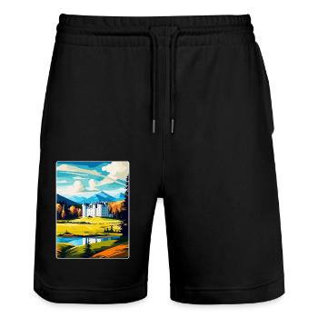 Blair Castle Écosse Royaume-Uni Affiche de voyage vintage WPA - Short de jogging bio TRAINER Stanley/Stella unisexe - noir - Devant - Nik (191cm) & Marisol (170cm)