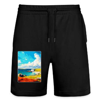 Shetland Écosse Royaume-Uni Affiche de voyage vintage WPA Art - Short de jogging bio TRAINER Stanley/Stella unisexe - noir - Devant - Nik (191cm) & Marisol (170cm)