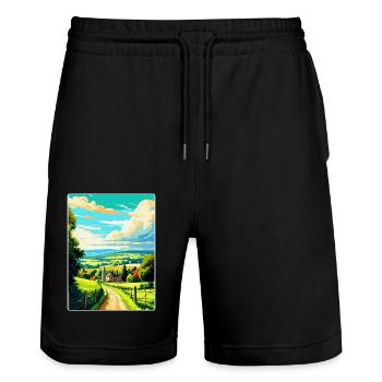 Cotswolds Angleterre Royaume-Uni Affiche de voyage vintage WPA Art - Short de jogging bio TRAINER Stanley/Stella unisexe - noir - Devant - Nik (191cm) & Marisol (170cm)