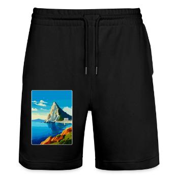Rock Of Gibraltar Vintage Reiseposter Souvenir - Stanley/Stella Unisex Bio Joggingshorts Trainer  - Schwarz - Vorne - Nik (191cm) & Marisol (170cm)