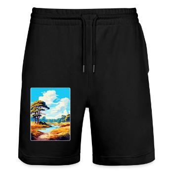New Forest National Park Vintage Travel Poster WPA - Stanley/Stella Trainer Unisex Organic Jogging Shorts - black - Front - Nik (191cm) & Marisol (170cm)