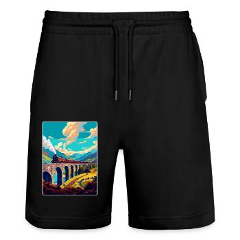 Glenfinnan Écosse Royaume-Uni Affiche de voyage vintage WPA - Short de jogging bio TRAINER Stanley/Stella unisexe - noir - Devant - Nik (191cm) & Marisol (170cm)