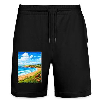Carbis Bay Cornwall England Uk Travel Poster WPA - Stanley/Stella Trainer Unisex Organic Jogging Shorts - black - Front - Nik (191cm) & Marisol (170cm)