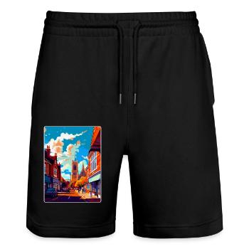 Guildford Angleterre Royaume-Uni Affiche de voyage vintage WPA Art - Short de jogging bio TRAINER Stanley/Stella unisexe - noir - Devant - Nik (191cm) & Marisol (170cm)