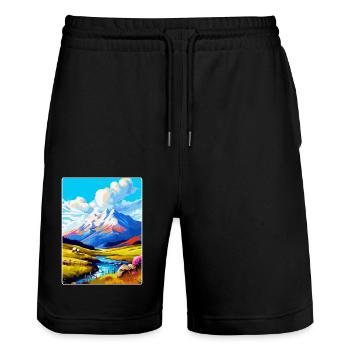 Ben Nevis Scotland Uk Vintage Travel Poster WPA - Stanley/Stella Trainer Unisex Organic Jogging Shorts - black - Front - Nik (191cm) & Marisol (170cm)