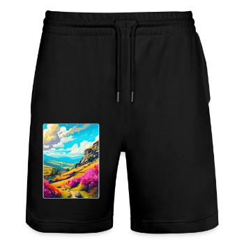 Peak District Nationalpark Vintage Reiseplakat - Stanley/Stella Unisex Bio Joggingshorts Trainer  - Schwarz - Vorne - Nik (191cm) & Marisol (170cm)