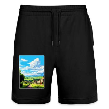 Grassington England Uk Travel Poster Souvenir WPA - Stanley/Stella Trainer Unisex Organic Jogging Shorts - black - Front - Nik (191cm) & Marisol (170cm)