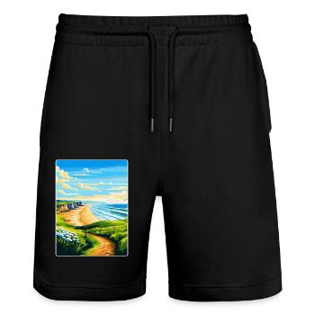Rhossili Bay Swansea Travel Poster Souvenir WPA - Stanley/Stella Trainer Unisex Organic Jogging Shorts - black - Front - Nik (191cm) & Marisol (170cm)