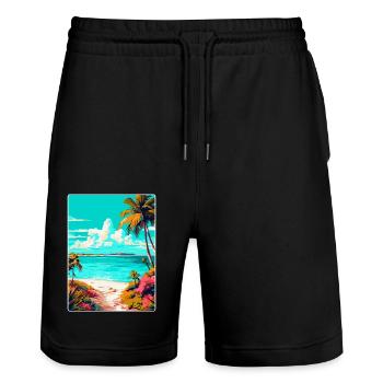 Turks Caicos Islands Caribbean Travel Poster WPA - Stanley/Stella Trainer Unisex Organic Jogging Shorts - black - Front - Nik (191cm) & Marisol (170cm)