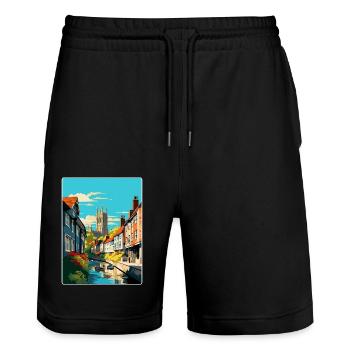 Canterbury England Uk Travel Poster Souvenir WPA - Stanley/Stella Trainer Unisex Organic Jogging Shorts - black - Front - Nik (191cm) & Marisol (170cm)