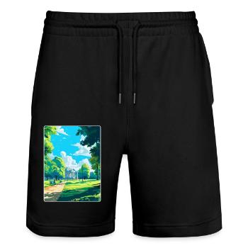 Hyde Park London England Uk Travel Poster Souvenir - Stanley/Stella Trainer Unisex Organic Jogging Shorts - black - Front - Nik (191cm) & Marisol (170cm)