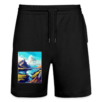 Isle Of Skye Scotland Uk Travel Poster Souvenir - Stanley/Stella Trainer Unisex Organic Jogging Shorts - black - Front - Nik (191cm) & Marisol (170cm)