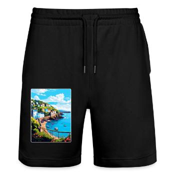 Ilfracombe England Uk Travel Poster Souvenir WPA - Stanley/Stella Trainer Unisex Organic Jogging Shorts - black - Front - Nik (191cm) & Marisol (170cm)