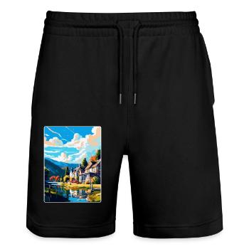 Pitlochry Scotland Uk Travel Poster Souvenir WPA - Stanley/Stella Trainer Unisex Organic Jogging Shorts - black - Front - Nik (191cm) & Marisol (170cm)