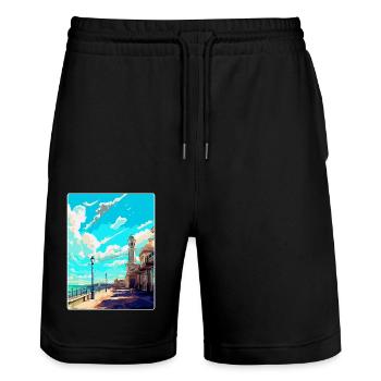Brighton England Uk Vintage Reise Poster Souvenir - Stanley/Stella Unisex Bio Joggingshorts Trainer  - Schwarz - Vorne - Nik (191cm) & Marisol (170cm)