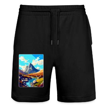 Tryfan Wales Uk Vintage Reise Poster Souvenir WPA - Stanley/Stella Unisex Bio Joggingshorts Trainer  - Schwarz - Vorne - Nik (191cm) & Marisol (170cm)