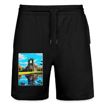 Bolton Abbey Angleterre Royaume-Uni Affiche de voyage Souvenir WPA - Short de jogging bio TRAINER Stanley/Stella unisexe - noir - Devant - Nik (191cm) & Marisol (170cm)