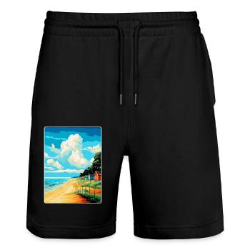 Norfolk Coast Vintage Travel Poster Souvenir WPA - Stanley/Stella Trainer Unisex Organic Jogging Shorts - black - Front - Nik (191cm) & Marisol (170cm)