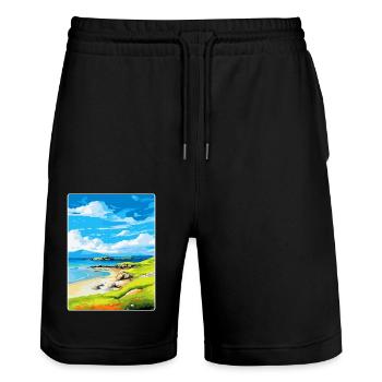 Isle Of Colonsay Scotland Uk Travel Poster WPA - Stanley/Stella Trainer Unisex Organic Jogging Shorts - black - Front - Nik (191cm) & Marisol (170cm)