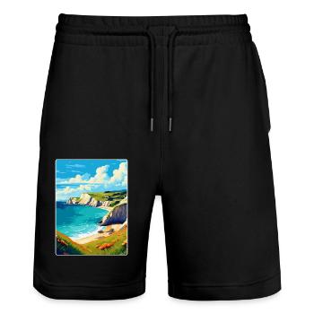 Lulworth Cove, England, Vereinigtes Königreich, Reiseposter, Souvenir - Stanley/Stella Unisex Bio Joggingshorts Trainer  - Schwarz - Vorne - Nik (191cm) & Marisol (170cm)